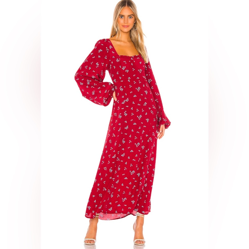 Free People Iris Floral Long Sleeve Red Midi Dress Small